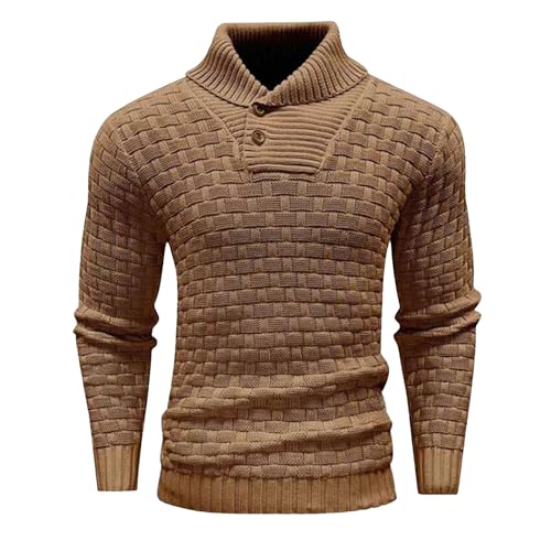 Dyhxuan Grobstrick Pullover Herren Rollkragenpullover mit Knöpfe Winter Warm Strickpullover Langarm Regulär Fit Pulli Autumn Winter Sweater Tops Bequeme Winterpullover Basic Jumper S-3XL von Dyhxuan