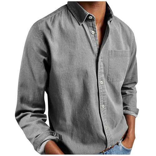 Dyhxuan Hemd Herren Einfarbig Langarmshirt Vintage Umlegekragen Freizeithemd Regular Fit Shirt mit Brusttaschen Button Down Casual Oberteile Langarm Hemden für Männer von Dyhxuan