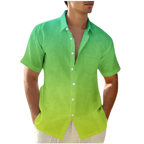 Dyhxuan Hemd Herren Farbverlauf Sommer Hemden Kurzarm V-Ausschnitt Herrenhemd Button Down Revers Freizeithemd Leicht Kurzarmhemd Modishces Sommerhemd Große Größen Männer Baumwolle Hemd S-5XL von Dyhxuan