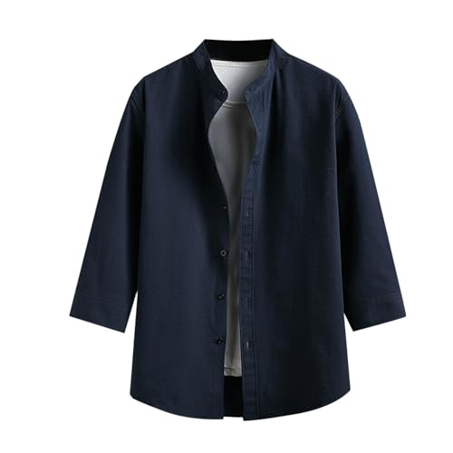 Dyhxuan Hemd Herren Langarm Button Down Freizeithemd Einfarbig Stehkragen Hemden Lässig Langarmshirt Musselin Hemdem Longsleeve Herrenhemden von Dyhxuan