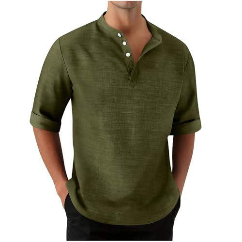 Dyhxuan Henley Shirt Herren 3/4 Arm Sommer Hemd Knopfleiste Stehkragen T Shirt Strand Freizeithemden Casual Mittelalte Kurzarm T-Shirt Elegant Sommerhemd Loose Fit Kurzarmhemd Leicht Tshirt Oberteile von Dyhxuan