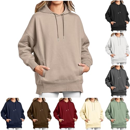 Dyhxuan Hoodie Damen – Kapuzenpullover Frauen Baumwolle Long, mit Kapuze Pullover Sweatshirt Rundhals, Slim Fit Freizeit Sport Langarmshirt, Hoodies Training - Pulli Streetwear Tagesangebote Heute von Dyhxuan