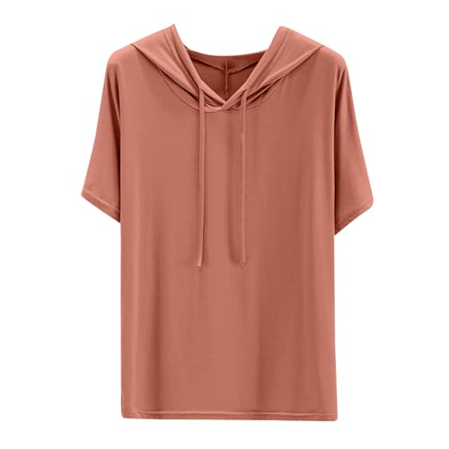Dyhxuan Hoodie Damen Modal Pullover mit Kapuze Lässig Einfarbige Kapuzenpullover Sommer Kurzarm T-Shirt Sportshirt mit Kordelzug Lose Bequeme Hoody Oberteile Teenager Mädchen Tops Laufshirt von Dyhxuan