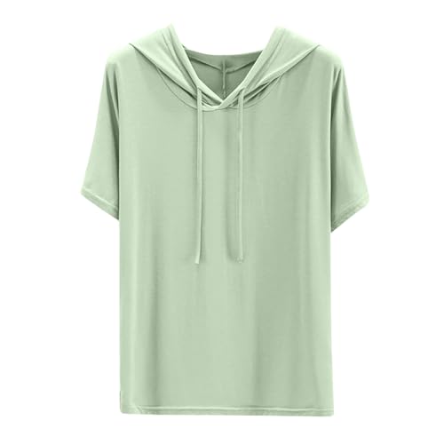 Dyhxuan Hoodie Damen Modal Pullover mit Kapuze Lässig Einfarbige Kapuzenpullover Sommer Kurzarm T-Shirt Sportshirt mit Kordelzug Lose Bequeme Hoody Oberteile Teenager Mädchen Tops Laufshirt von Dyhxuan