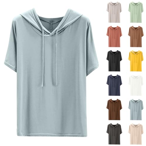 Dyhxuan Hoodie Damen Modal Pullover mit Kapuze Lässig Einfarbige Kapuzenpullover Sommer Kurzarm T-Shirt Sportshirt mit Kordelzug Lose Bequeme Hoody Oberteile Teenager Mädchen Tops Laufshirt von Dyhxuan