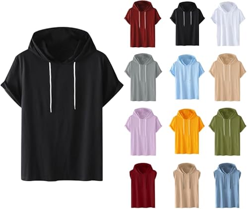 Dyhxuan Hoodie Herren Lässig Einfarbige Pullover mit Kapuze Sommer Kurzarm Kapuzenpullover Sweatshirt mit Kordelzug Große Größen Hoody Oberteile Baumwolle Kapuzenpulli Sweater für Männer S-4XL von Dyhxuan