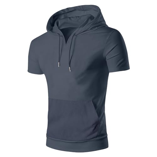 Dyhxuan Hoodie Herren Lässig Einfarbige Pullover mit Kapuze Sommer Kurzarm Kapuzenpullover Sweatshirt mit Kordelzug Große Größen Hoody Oberteile Baumwolle Kapuzenpulli Sweater für Männer S-4XL von Dyhxuan