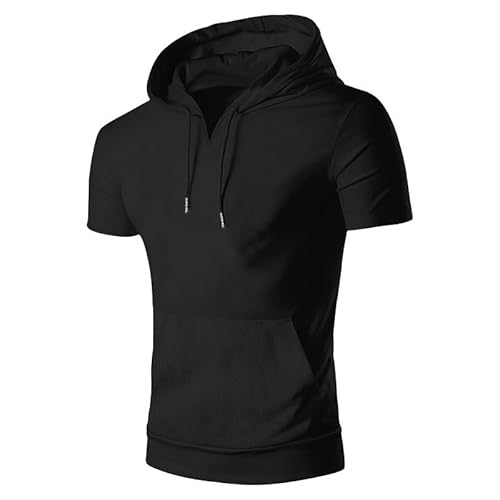Dyhxuan Hoodie Herren Lässig Einfarbige Pullover mit Kapuze Sommer Kurzarm Kapuzenpullover Sweatshirt mit Kordelzug Große Größen Hoody Oberteile Baumwolle Kapuzenpulli Sweater für Männer S-4XL von Dyhxuan