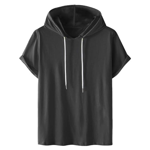 Dyhxuan Hoodie Herren Lässig Einfarbige Pullover mit Kapuze Sommer Kurzarm Kapuzenpullover Sweatshirt mit Kordelzug Große Größen Hoody Oberteile Baumwolle Kapuzenpulli Sweater für Männer S-4XL von Dyhxuan