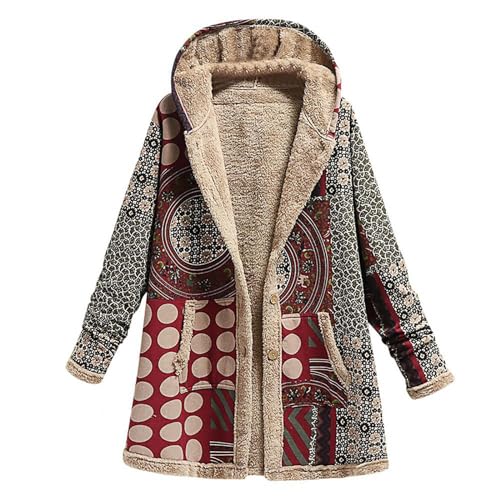 Dyhxuan Jacke Damen Übergangsjacke Nationaler Stil Winterjacke Fleecejacke Langarm Kapuze Teddy Wintermantel Warm Gefüttert Fleece Plüschjacke Herbst Winter Outdoorjacke Mantel Funktionsjacke S-5XL von Dyhxuan