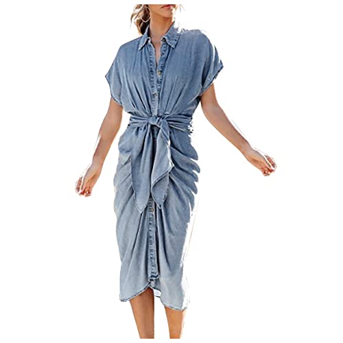Dyhxuan Jeanskleid Damen Mode Einfarbige Blusenkleid Kurzarm Umlegekragen Sommerkleid Hemdkleid mit Schnürung Knielang Freizeitkleid Wickelkleid mit Knöpfe Partykleid Strandkleid Urlaubskleid Dyhxuan Jeanskleid Damen Mode Einfarbige Blusenkleid Kurzarm Umlegekragen Sommerkleid Hemdkleid mit Schnürung Knielang Freizeitkleid Wickelkleid mit Knöpfe Partykleid Strandkleid Urlaubskleid von Dyhxuan