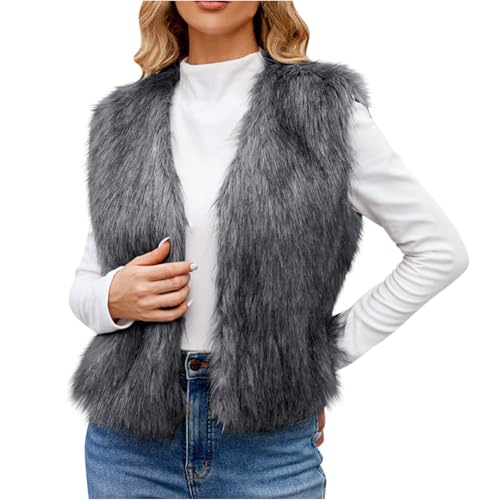 Dyhxuan Kunstfell Weste Damen Kurz Elegant Fellweste Ärmellose Faux Pelzjacke Warme Winterajcke PlüSchweste Kunstpelz Jacke Mantel Open Front Strickjacke V-Ausschnitt Pelzweste Fleecejacke von Dyhxuan