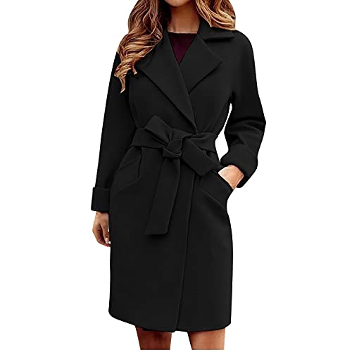 Dyhxuan Langer Trenchcoat mit Gürtel Damen Mantel Eleganter Windbreaker Frühlingsjacke Winterjacke Umlegekragen übergangsjacke Klassische Winddichter Wollmantel Lang Warm Bomberjacke Windjacke von Dyhxuan