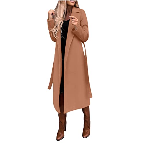 Dyhxuan Langer Trenchcoat mit Gürtel Damen Mantel Eleganter Windbreaker Frühlingsjacke Winterjacke Umlegekragen übergangsjacke Klassische Winddichter Wollmantel Lang Warm Bomberjacke Windjacke von Dyhxuan