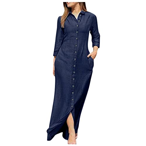 Dyhxuan Maxikleid Damen Sommer Einfarbige Jeanskleid Mode Lang Blusenkleid Langarm Umlegekragen Hemdkleid Freizeitkleid mit Taschen Sommerkleid Partykleid Strandkleid Knöchellang Urlaubskleid Dyhxuan Maxikleid Damen Sommer Einfarbige Jeanskleid Mode Lang Blusenkleid Langarm Umlegekragen Hemdkleid Freizeitkleid mit Taschen Sommerkleid Partykleid Strandkleid Knöchellang Urlaubskleid von Dyhxuan