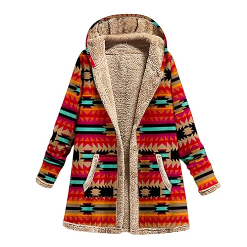 Dyhxuan Plüschjacke Damen Vintage Nationaler Stil Winterjacke Fleecejacke Langarm Teddy Wintermantel Warm Gefüttert Fleece Plüschjacke Herbst Winter Outdoorjacke Mantel Übergangsjacke S-5XL von Dyhxuan