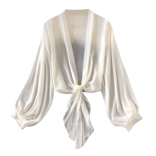 Dyhxuan Prime of Day Strickjacke Damen Sommer Dünne Langarm Cardigan Elegant Bikini Cover Up Oversized Boho Top Strand Urlaub Cocktail Bluse Bolero Festliche von Dyhxuan