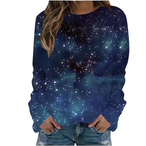 Dyhxuan Pullover Damen 3D Galaxy Druck Sweatshirt Locker Rundhals Longshirt Galaxie Bedrucken Pulli Modisches Sternenhimmel Langarmshirt Winter Frühling Pulli Tops Teenager Mädchen Karnevalskostüme von Dyhxuan