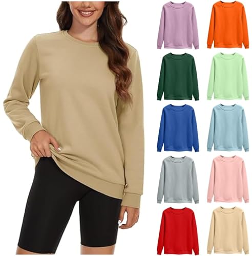 Dyhxuan Pullover Damen Einfarbig Vielseitig Sweatshirt Ohne Kapuze Große Größen Basic Langarmshirt Autumn Winter Langarm Oberteile Casual Rundhals Pulli Shirt Leicht Longsleeve Tops für Frauen M-4XL von Dyhxuan