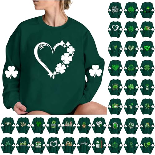 Pullover Damen St. Patrick's Day Sweatshirt Lucky Kleeblatt Druck Oberteile Irischer Festliche Langarmshirt Irish Rundhals Bluse Liebedrucken Langarm T-Shirt Festival Costume Pulli XS-XL von Dyhxuan