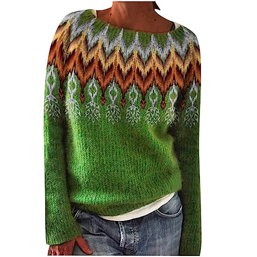 Dyhxuan Pullover Damen Vintage Strickpullover Große Größen Norweger Pulli Warm Bequem Winterpullover Elegant Sweater Rundhals Strickpulli Langarm Wollpullover Autumn Winter Oberteile Wollpulli von Dyhxuan
