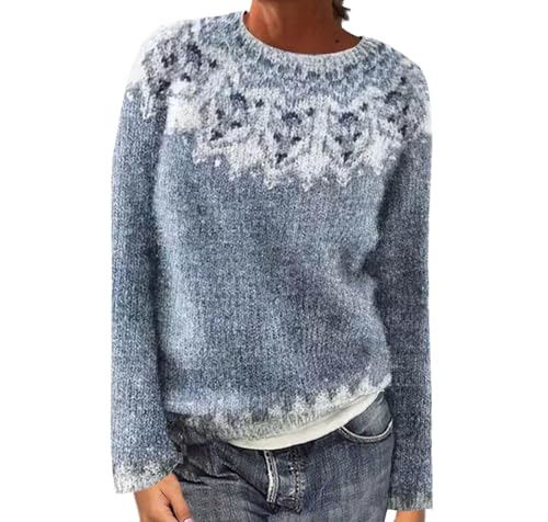 Dyhxuan Pullover Damen Vintage Strickpullover Große Größen Norweger Pulli Warm Bequem Winterpullover Elegant Sweater Rundhals Strickpulli Langarm Wollpullover Autumn Winter Oberteile Wollpulli von Dyhxuan