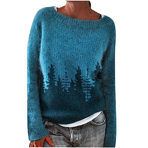 Dyhxuan Pullover Damen Vintage Strickpullover Große Größen Norweger Pulli Warm Bequem Winterpullover Elegant Sweater Rundhals Strickpulli Langarm Wollpullover Autumn Winter Oberteile Wollpulli von Dyhxuan