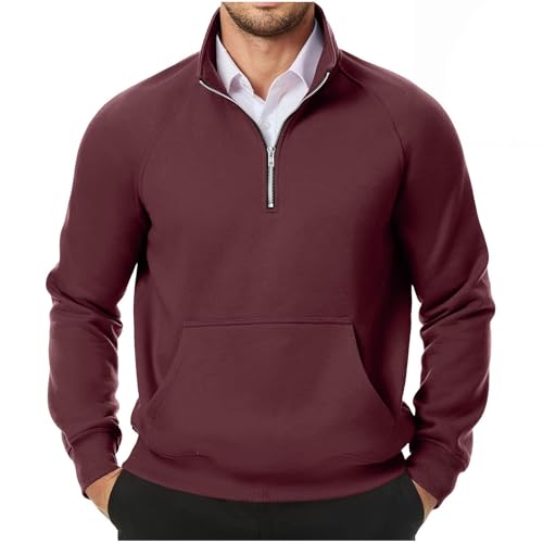 Dyhxuan Pullover Herren 1/4 Zip Sweatshirt Freizeit Rollkragenpullover Leichte Fleecepullover Einfarbig Pulli Ohne Kapuze Langarm Winterpullover Arbeitspullover mit Taschen Oberteile Langarmshirt von Dyhxuan