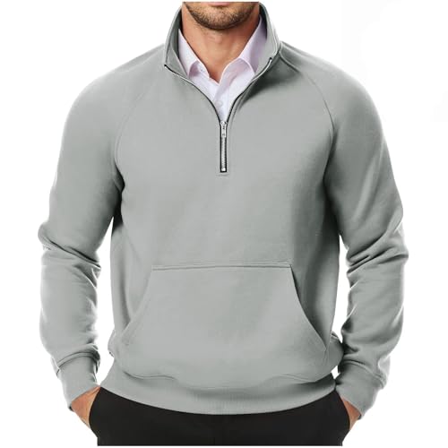 Dyhxuan Pullover Herren 1/4 Zip Sweatshirt Freizeit Rollkragenpullover Leichte Fleecepullover Einfarbig Pulli Ohne Kapuze Langarm Winterpullover Arbeitspullover mit Taschen Oberteile Langarmshirt von Dyhxuan