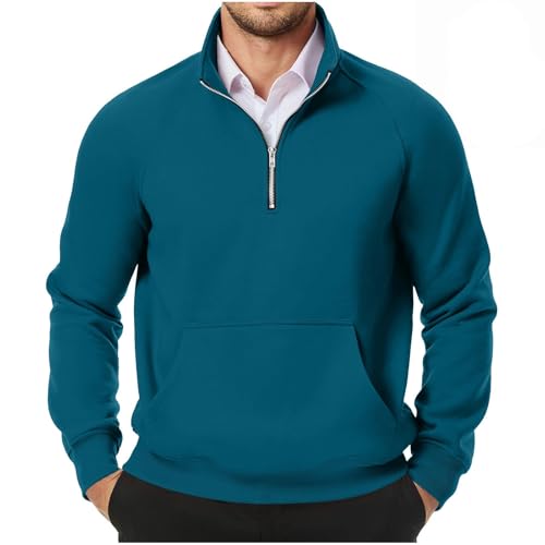Dyhxuan Pullover Herren 1/4 Zip Sweatshirt Freizeit Rollkragenpullover Leichte Fleecepullover Einfarbig Pulli Ohne Kapuze Langarm Winterpullover Arbeitspullover mit Taschen Oberteile Langarmshirt von Dyhxuan