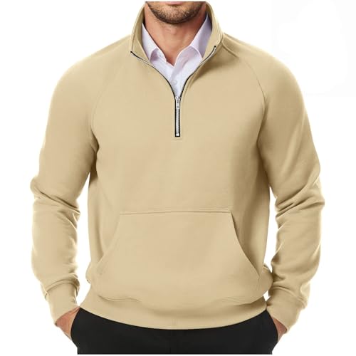 Dyhxuan Pullover Herren 1/4 Zip Sweatshirt Freizeit Rollkragenpullover Leichte Fleecepullover Einfarbig Pulli Ohne Kapuze Langarm Winterpullover Arbeitspullover mit Taschen Oberteile Langarmshirt von Dyhxuan
