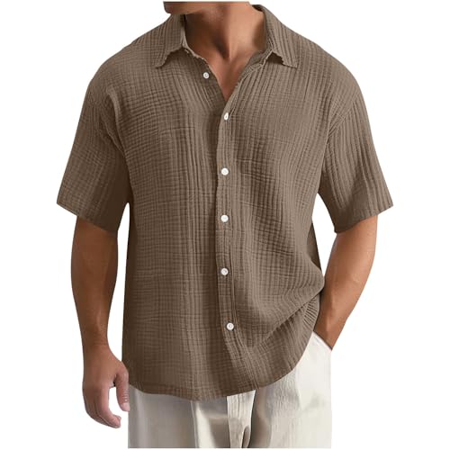 Dyhxuan Sommerhemd Herren Oversize Kurzarm Hemd Große Größen Sommer Freizeithemd Leicht Einfarbig Hemden Elegant Button Down Oberteile Locker Kurzarmhemd Lässig Herrenhemden von Dyhxuan