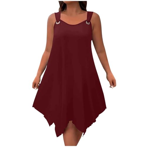 Dyhxuan Sommerkleid Damen Elegant A Linie Kleid Einfarbig V-Ausschnitt Strandkleid Übergrößen Ärmellose Freizeitkleider Sommer Tunikakleid Trägerkleid Leicht und Luftig Sommerkleider Partkleid von Dyhxuan