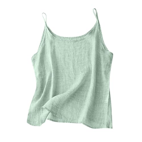 Dyhxuan Spaghetti Top Damen Sommer Baumwolle Leinen Tanktop Leicht Camisole Casual Leinentop Sexy Basic Top Einfarbig Leibchen Vintage Spaghettiträger Bluse Lässig Frauen Blusentop Sommertop von Dyhxuan