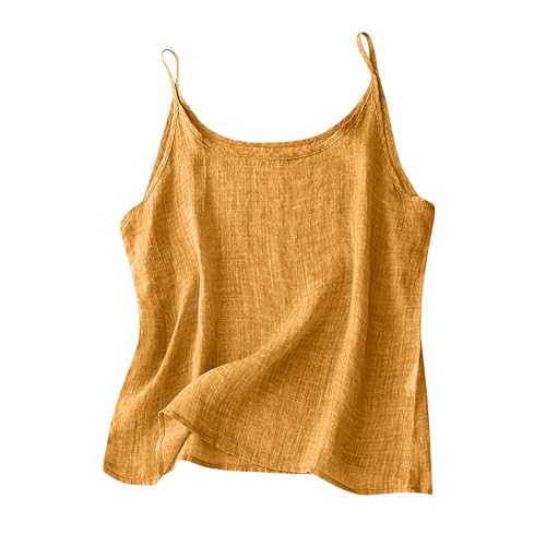 Dyhxuan Spaghetti Top Damen Sommer Baumwolle Leinen Tanktop Leicht Camisole Casual Leinentop Sexy Basic Top Einfarbig Leibchen Vintage Spaghettiträger Bluse Lässig Frauen Blusentop Sommertop von Dyhxuan