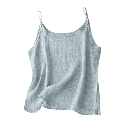 Dyhxuan Spaghetti Top Damen Sommer Baumwolle Leinen Tanktop Leicht Camisole Casual Leinentop Sexy Basic Top Einfarbig Leibchen Vintage Spaghettiträger Bluse Lässig Frauen Blusentop Sommertop von Dyhxuan