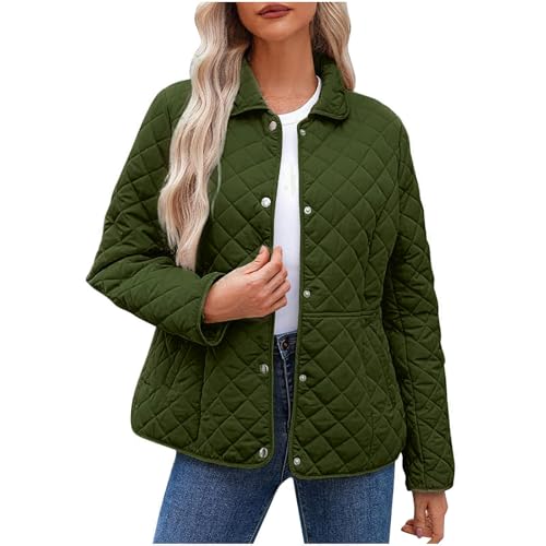Dyhxuan Steppjacke Damen Leicht Druckknopf Übergangsjacke Langarm Steppmantel Warme Puffer Jacke Elegant Umlegekragen Softshelljacke Herbst Winter Mantel für Frauen von Dyhxuan