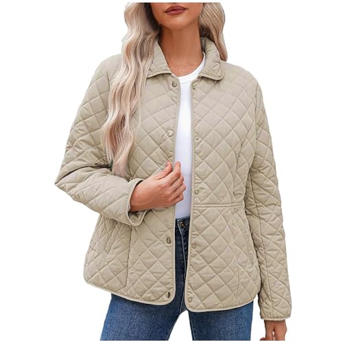 Dyhxuan Steppjacke Damen Leicht Druckknopf Übergangsjacke Langarm Steppmantel Warme Puffer Jacke Elegant Umlegekragen Softshelljacke Herbst Winter Mantel für Frauen von Dyhxuan
