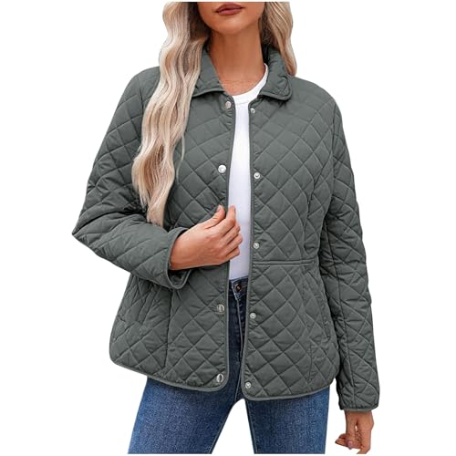 Dyhxuan Steppjacke Damen Leicht Druckknopf Übergangsjacke Langarm Steppmantel Warme Puffer Jacke Elegant Umlegekragen Softshelljacke Herbst Winter Mantel für Frauen von Dyhxuan