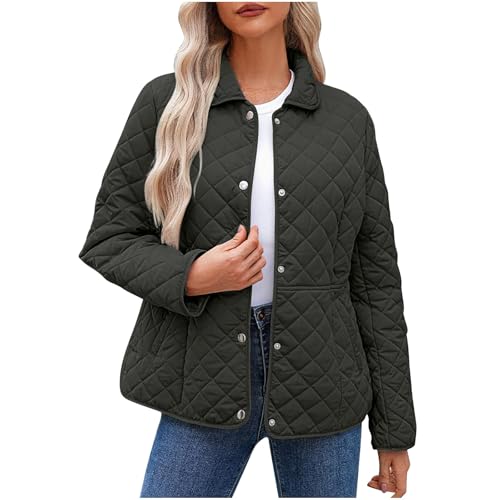 Dyhxuan Steppjacke Damen Leicht Druckknopf Übergangsjacke Langarm Steppmantel Warme Puffer Jacke Elegant Umlegekragen Softshelljacke Herbst Winter Mantel für Frauen von Dyhxuan