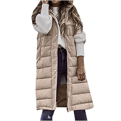 Dyhxuan Steppweste Damen, Weste Damen Winterjacke Damen Mode Einfarbige Lang Daunenweste ärmellos Kapuze Longweste Kapuzenweste Herbst Winter Damenwesten Winterweste Übergangsweste Daunenjacke Mantel von Dyhxuan