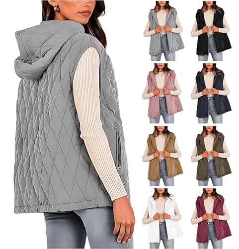 Dyhxuan Steppweste Damen Baumwolle Winterjacke Ärmellose Hoodie Jacke Autumn Winter Steppjacke Weste Casual Winterweste mit Zipper Elegant Winterweste Einfarbig Übergangsjacke Warme Wintermantel von Dyhxuan
