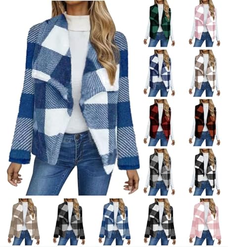 Dyhxuan Strickjacke Damen Fleece Kariert Cardigan Ärmellose/Langarm Fleecejacke Elegant Revers Jacke Open Front Warm Strickjacken Leicht Übergangsjacke Modisches Plüschjacke Herbstjacke für Frauen von Dyhxuan