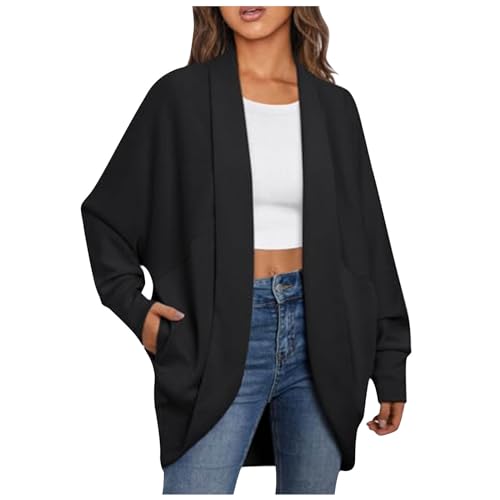 Dyhxuan Strickjacken Für Damen Oversize Cardigan Eelgant Einfarbige Lang Übergangsjacke Open Front Strickcardigan Herbst Winter Jacke Mantel Langarm Tasche Übergangsmantel Herbstmantel Outdoormantel von Dyhxuan