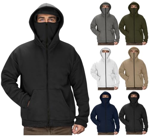 Dyhxuan Sweatjacke Herren Kapuzenpullover mit Sturmhaube Casual Reißverschluss Hoodie Winddicht Warme Sweatshirt Jacke Einfarbig Sportjacke Locker Langarm Kapuzenjacke Männer Frühling Trainingsjacke von Dyhxuan