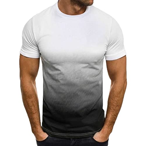 Dyhxuan T Shirt Herren Sommer Kurzarm T-Shirt Lässig 3D Druck Bluse Sommerlich Rundhals Tshirt Farbverlaufs Muster Oberteile Summer Tops Baumwolle Basic Shirt Plus Size Pullover S-6XL von Dyhxuan