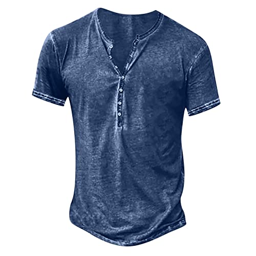 Dyhxuan T Shirt Herren V-Ausschnitt Knopfleiste Henley Shirt Vintage Sommer Hemd Einfarbige Kurzarm T-Shirt Baumwolle Basic Tops Große Größen Oberteile für Männer Gemütlich Freizeithemd M-4XL von Dyhxuan