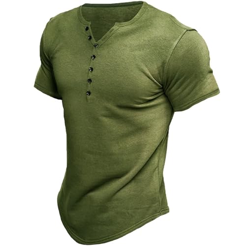 Dyhxuan T-Shirts für Herren Henley Ausschnitt Hemd Retro Einfarbige Freizeithemd Sommer Kurzarm Tshirt Knöpfen V-Ausschnitt Oberteile Große Größen Tops Gemütlich Basic T Shirt für Männer Streetwear von Dyhxuan