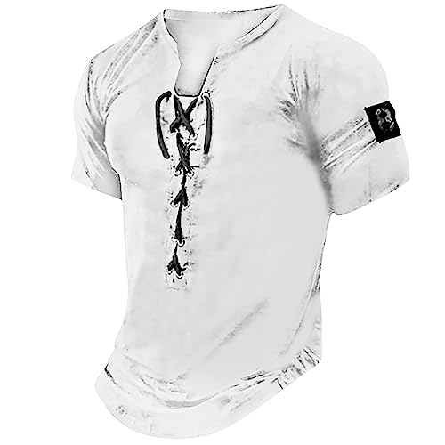 Dyhxuan T-Shirts für Herren Henley Ausschnitt Hemd Retro Einfarbige Freizeithemd Sommer Kurzarm Tshirt Knöpfen V-Ausschnitt Oberteile Große Größen Tops Gemütlich Basic T Shirt für Männer Streetwear von Dyhxuan