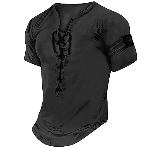 Dyhxuan T-Shirts für Herren Henley Ausschnitt Hemd Retro Einfarbige Freizeithemd Sommer Kurzarm Tshirt Knöpfen V-Ausschnitt Oberteile Große Größen Tops Gemütlich Basic T Shirt für Männer Streetwear von Dyhxuan